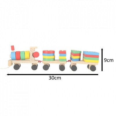 Kolejka pociąg lokomotywa klocki drewniane sorter układanka zręcznościowa 30cm