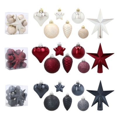 Komplet 19 Bombek Choinkowych Kamai Christmas Decoration® - Kolor Antracyt z Gwiazdą na Czubek
