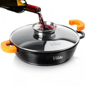 GARNEK GRANITOWY PŁASKI PATELNIA 3,3L 28cm Z POKRYWĄ Z AROMATYZEREM TERRUNA 199108