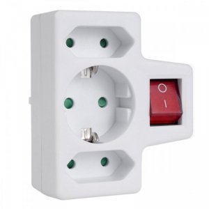 Gniazdko 1x16A 2x2.5A Schuko MCE215 z włącznikiem/wyłącznikiem, maks obciążenie 3680W, 2x wtyczka euro, 1x schuko