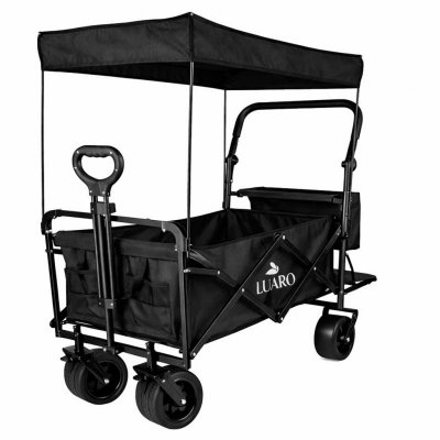Wózek transportowy LUARO plażowy składany z daszkiem i siatką czarny