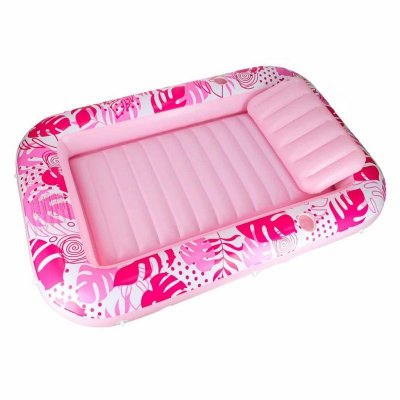 Materac dmuchany do pływania, leżak do opalania z poduszką różowy