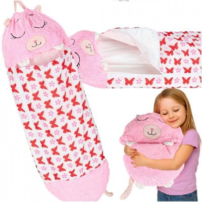Śpiwór do spania dla dzieci turystyczny poduszka 2w1 135x50cm różowy
