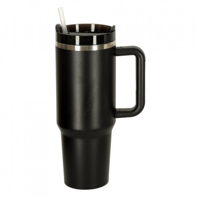 Kubek termiczny ze słomką i uchwytem termos 1200ml czarny