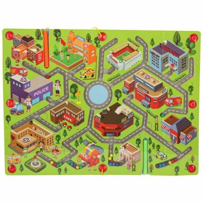 Gra labirynt magnetyczna planszowa drewniana do podróży duże miasto 2 graczy