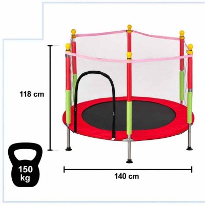 Trampolina do domu ogrodu dla dzieci siatka 140cm 55inch czerwona