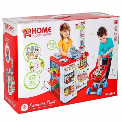 Supermarket sklep kasa fiskalna + wózek model 2