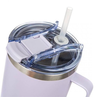 STALOWY KUBEK TERMICZNY TERMOS 1200ml Z RĄCZKĄ I SŁOMKĄ BANQUET TWAIN LILA