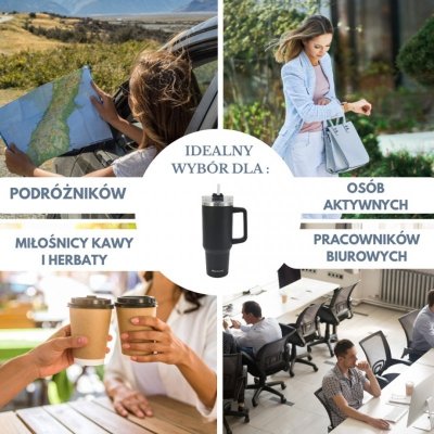 STALOWY KUBEK TERMICZNY TERMOS 1100ml Z RĄCZKĄ I SŁOMKĄ KLAUSBERG KB-7942