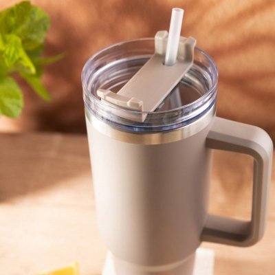 STALOWY KUBEK TERMICZNY TERMOS 1100ml Z RĄCZKĄ I SŁOMKĄ KLAUSBERG KB-7943