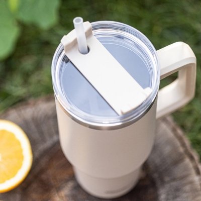 STALOWY KUBEK TERMICZNY TERMOS 1100ml Z RĄCZKĄ I SŁOMKĄ KLAUSBERG KB-7944