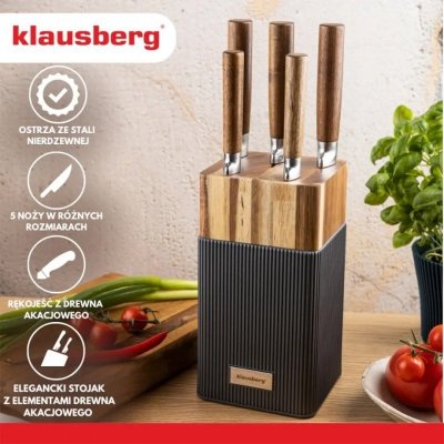 ZESTAW NOŻY W BLOKU AKACJOWYM KLAUSBERG KB-7983