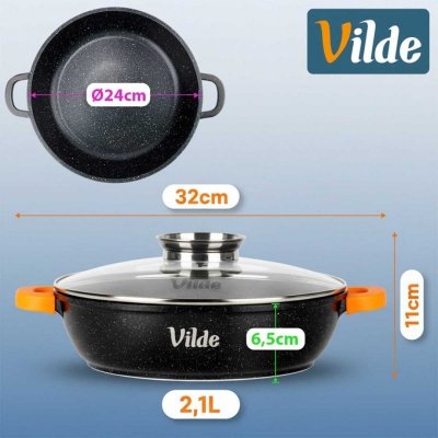 GARNEK GRANITOWY PŁASKI PATELNIA 2,1L 24cm Z POKRYWĄ Z AROMATYZEREM TERRUNA 199107