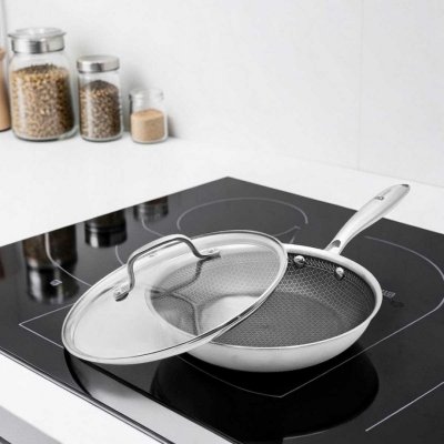 PATELNIA STALOWA Z POKRYWKĄ 24cm POWŁOKA PLASTER MIODU 5554