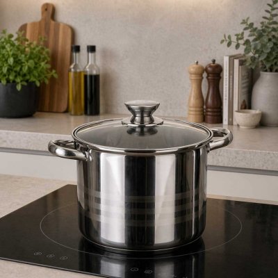 GARNEK STALOWY 20cm Z POKRYWĄ BANQUET LIVING 5,6L