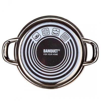 GARNEK EMALIOWANY 20cm 2L Z POKRYWĄ BANQUET METALLIC BLACK