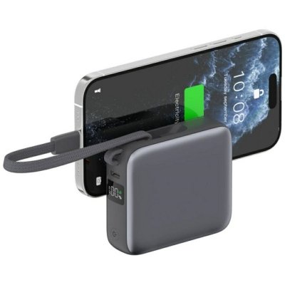 Powerbank Pocket Dual Cord 10000mAh 22,5W z wbudowanym kablem USB-C 15cm Szary
