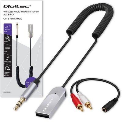 Bezprzewodowy adapter odbiornik dźwięku Audio HiFi Home&Car | Bluetooth 6.0 | 2 x RCA | 1 x AUX MiniJack 3.5mm | USB | Mikrofon