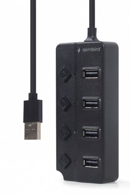 HUB 4-portowy USB 2.0 z przełącznikami, czarny