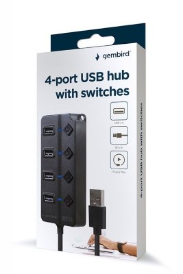 HUB 4-portowy USB 2.0 z przełącznikami, czarny