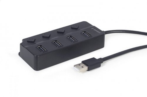 HUB 4-portowy USB 2.0 z przełącznikami, czarny