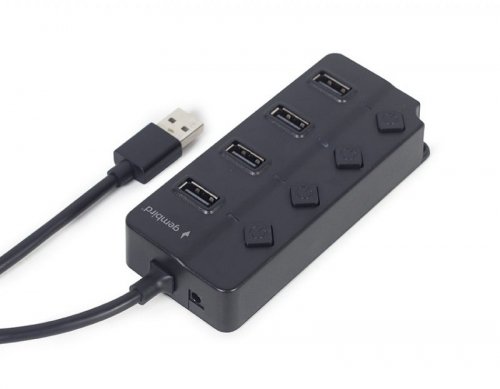 HUB 4-portowy USB 2.0 z przełącznikami, czarny