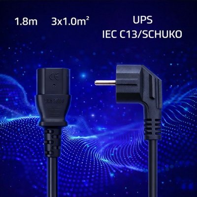 Kabel zasilający | wtyczka kątowa SCHUKO CEE 7/7 (E/F) | IEC C13 | 3x1.0mm2 | czysta miedź Cu | 1.8m