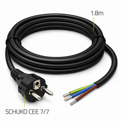 Kabel zasilający SCHUKO CEE 7/7 (E/F) | miedź Cu | odizolowany lutowany | 3x1.0mm2 | 1.8m