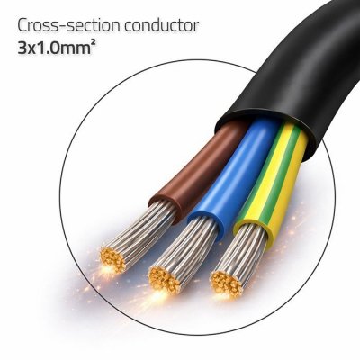 Kabel zasilający | wtyczka kątowa SCHUKO CEE 7/7 (E/F) | miedź Cu| odizolowany lutowany | 3x1.0mm2 | 1.8m