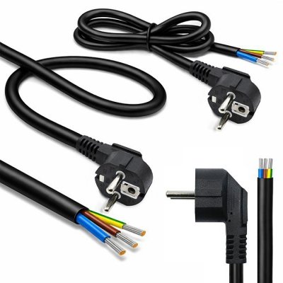 Kabel zasilający | wtyczka kątowa SCHUKO CEE 7/7 (E/F) | miedź Cu| odizolowany lutowany | 3x1.0mm2 | 1.8m