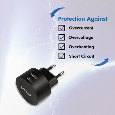 Ładowarka sieciowa  2x USB-A, 10.5W, czarna