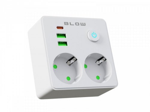 Rozgałęźnik R-20 PR 2-GNIAZDA + 2USB + USB-C biały