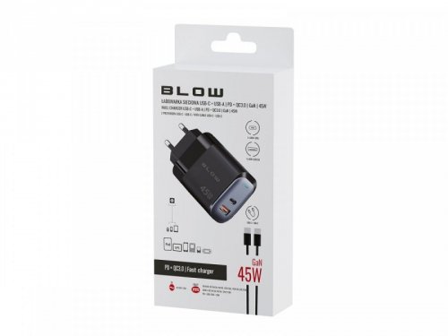 Ładowarka sieciowa gniazdo USB + USB-C PD 45W + kabel