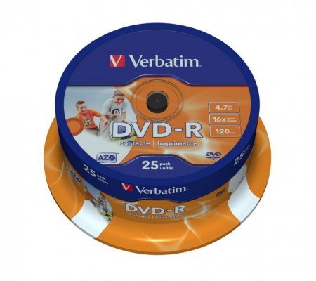 Verbatim DVD-R 16x 4.7GB 25P CB PRINTABLE 43538