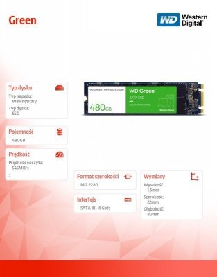 Western Digital Dysk SSD Green SSD 480GB SATA M.2 2280 WDS480G3G0B