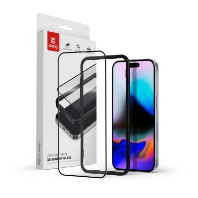 CRONG Szkło ochronne Anti-Bacterial 3D Armour Glass - hartowane 9H Full Glue do iPhone 16 Pro + ramka instalacyjna