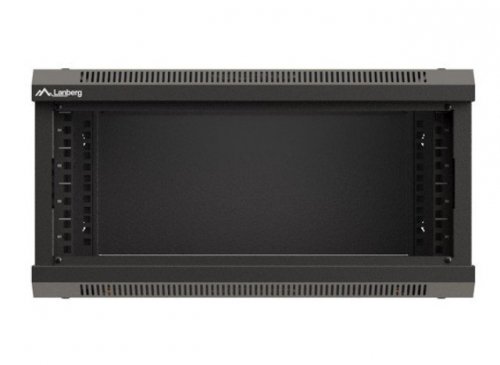 Lanberg Szafa instalacyjna rack wisząca 19" 4U 540x350 czarna drzwi   przeszklone ( flat pack)