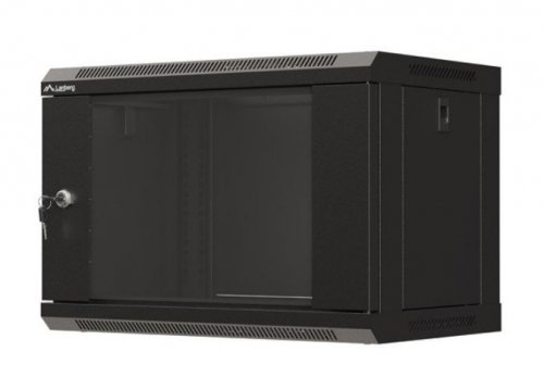 Lanberg Szafa instalacyjna rack wisząca 19" 6U 540x350 czarna drzwi  przeszklone ( flat pack)