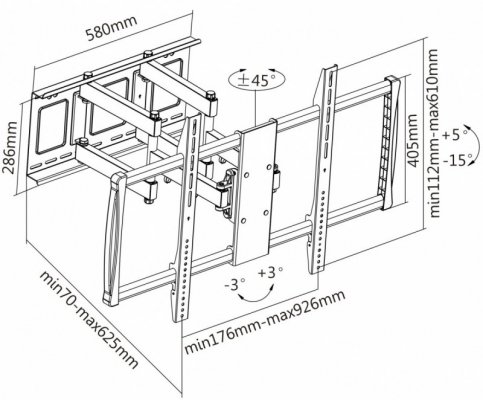 Manhattan Uchwyt ścienny do TV 60-100cali LED/LCD 80kg obrotowy uchylny