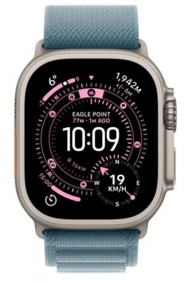 Apple Watch Ultra 3 GPS + Cellular koperta 49 mm z tytanu w kolorze naturalnym, opaska Alpine w kolorze jasnoniebieskim - rozmia