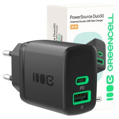 Green Cell Ładowarka sieciowa 30W 1xUSB-C 1xUSB-A czarna