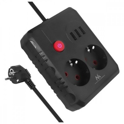 Maclean Listwa zasilająca MCE388 B 2 gniazda, 3xUSB, 110-120V AC 50/60Hz, 2.1A max 2500W, 3m czarna