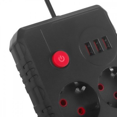 Maclean Listwa zasilająca MCE388 B 2 gniazda, 3xUSB, 110-120V AC 50/60Hz, 2.1A max 2500W, 3m czarna