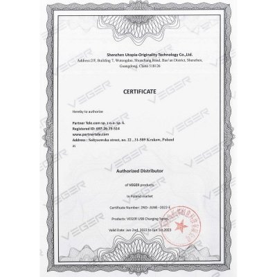 Powerbank Veger L20S (VP2039PD / W2039PD) PD QC3.0 2A 20W 20000 mAh biały