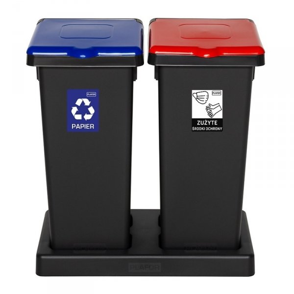 Kosz FLAP BIN 53L czarny / pokrywa niebieska / papier 