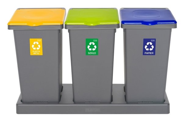 Kosz FLAP BIN 75L szary / pokrywa niebieska / papier 