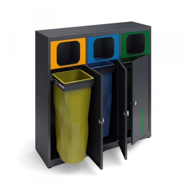 TYP-1 Stacja do segregacji odpadów 3-komorowy z ramami na worki