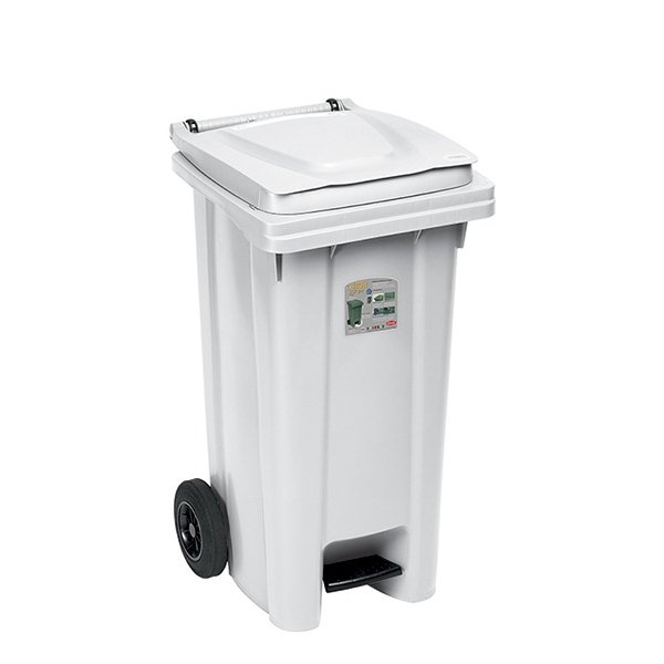 Pojemnik na odpady 120L z mechanizmem pedałowym biały STEFANPLAST