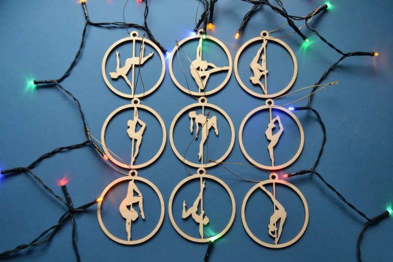 Set of 9 Wooden Pole Dance Christmas Ornaments