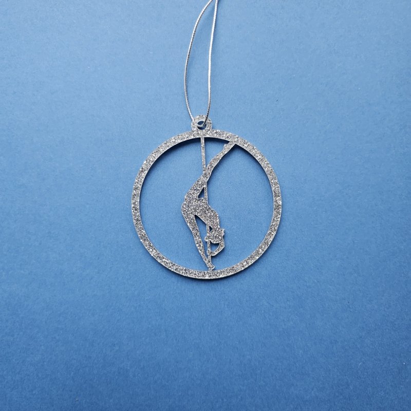 Close-up of Silver Glitter Pole Dance Ornament Pose 5. A piece from the 5-item set